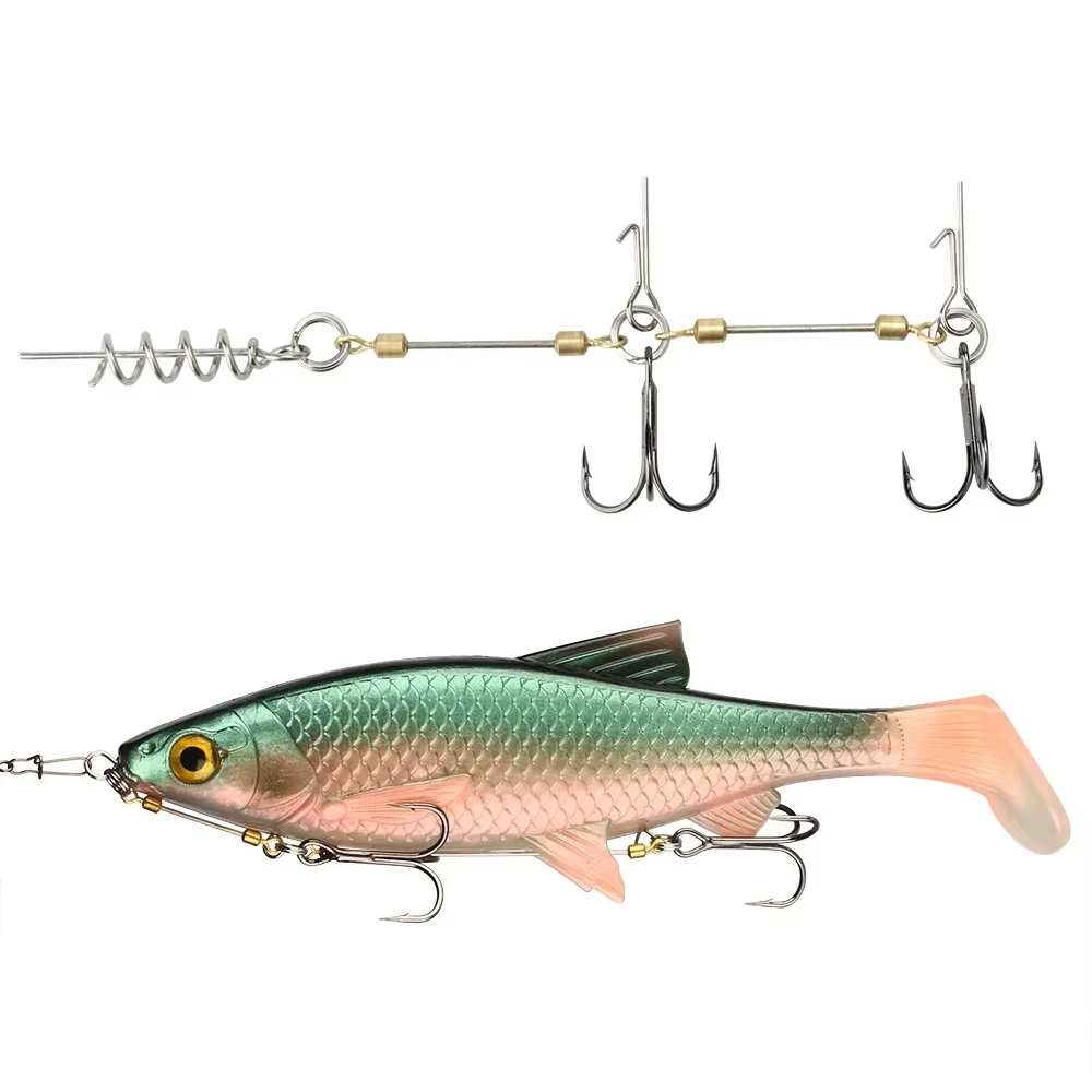 

10Pcs Pike Fishing Stinger Rig Treble Hook With Spring Twist Locking for Soft Lures Freshwater Saltwater Fishing Accessories