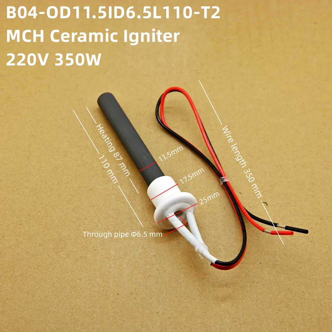 220V350W Ceramic Igniter Ceramic Heating Tubespark plug for pellet stove 11.5*6.5*110mm pellet stove Ignitor