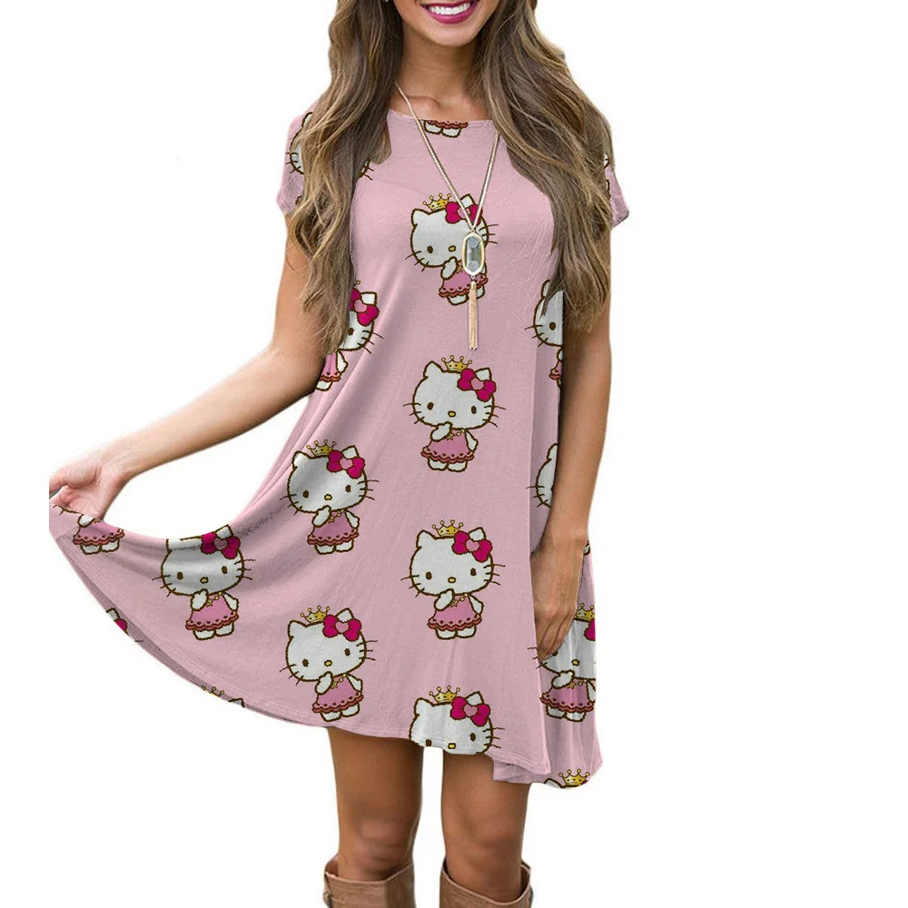 ハローキティサンリオ夏の新女性のパジャマ学生かわいい Tシャツ半袖ホーム服ファッションプリントパジャマルーズドレス