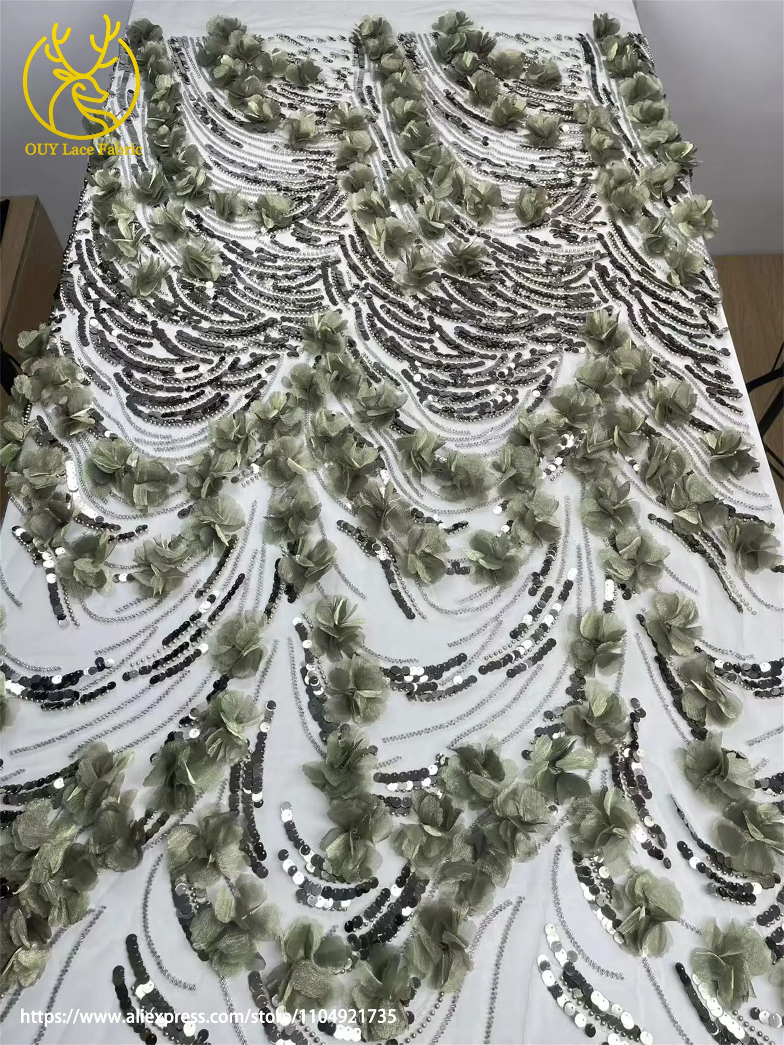 Mais novo exclusivo africano 3d flor artesanal frisado tecido de renda 2025 malha francesa lantejoulas tecido de renda para vestidos de festa de casamento feminino