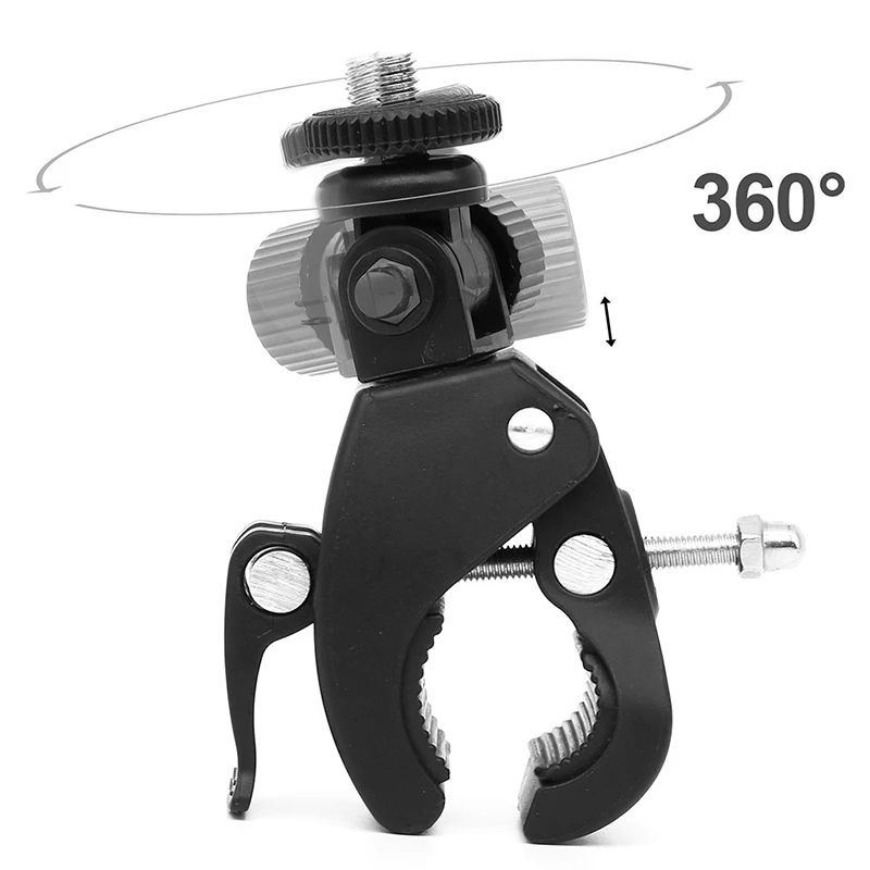 Abrazadera para manillar de bicicleta y motocicleta, adaptador de trípode para cámara Gopro Hero 9, 8, 7, 6, OSMO, color negro, 1/4