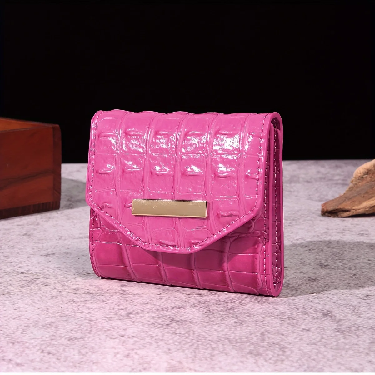 Solid Color Crocodile Pattern Coin Purse, Classic Clutch Credit Card Holder, Women's Textured Trifold Wallet