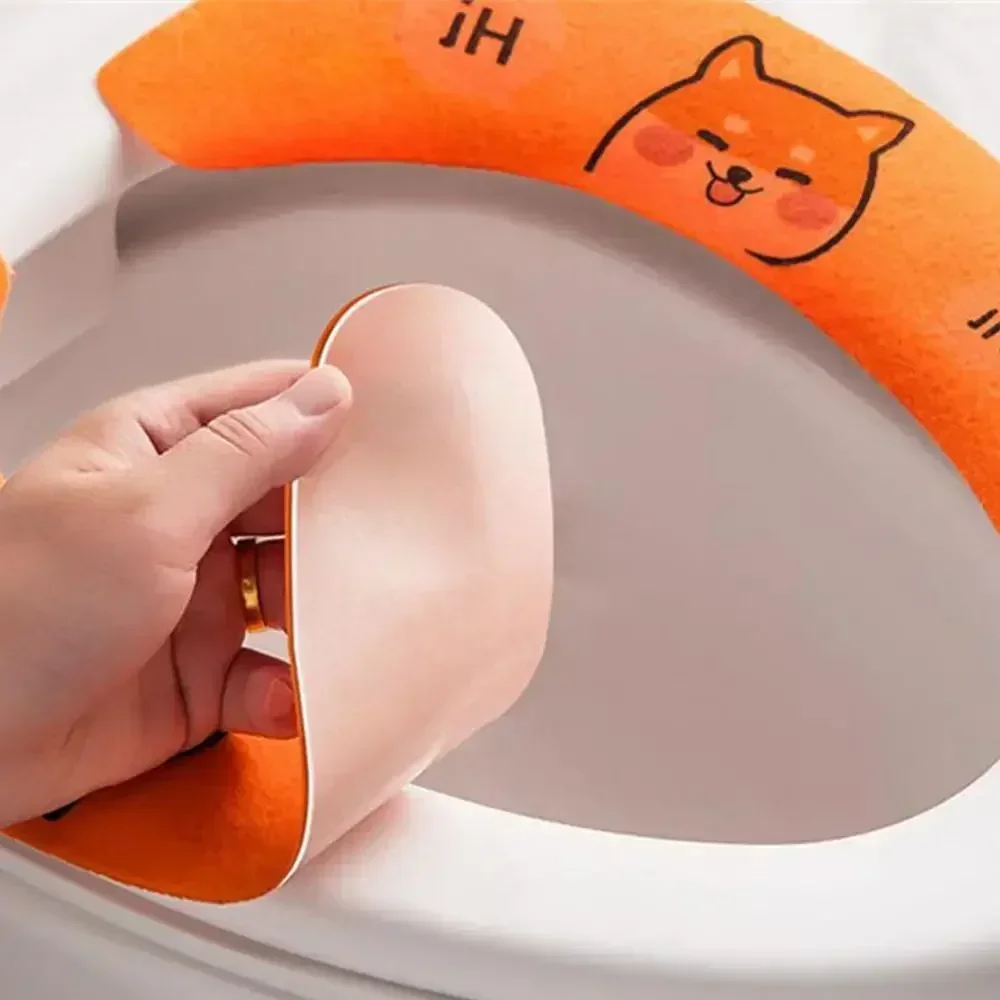 New Paste 1 Pair Toilet Seat Cover Cartoon Washable Bathroom Toilet Seat Pad Cute Reusable Soft Thick Sticky Closestool Seat Mat