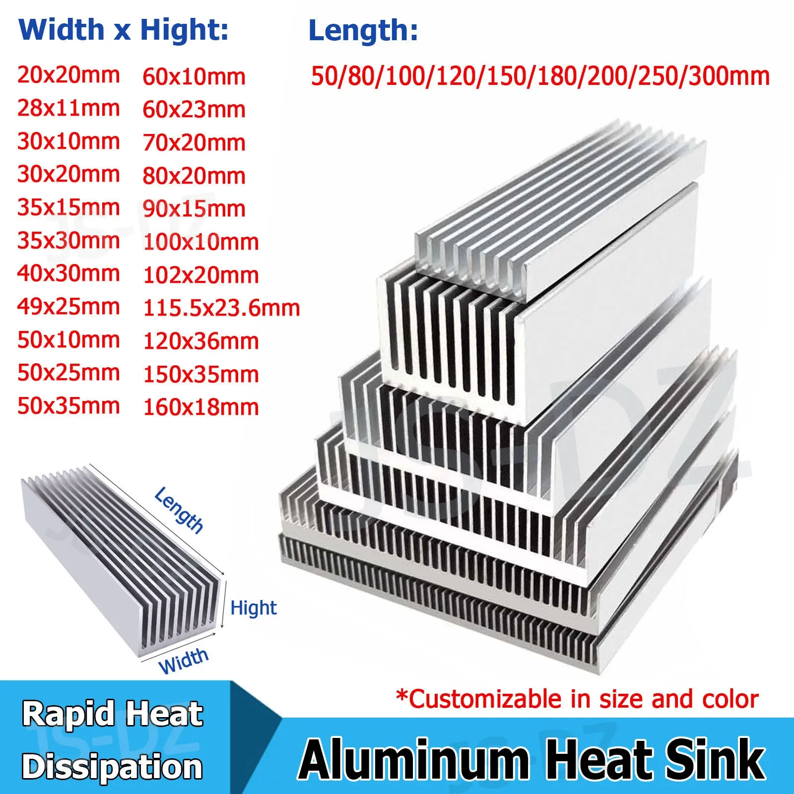 

1pcs Width 20-160mm Aluminum Heat Sink Rapid Heat Dissipation Cooling for Electronic Chip LED COB Light Power IC Transistor
