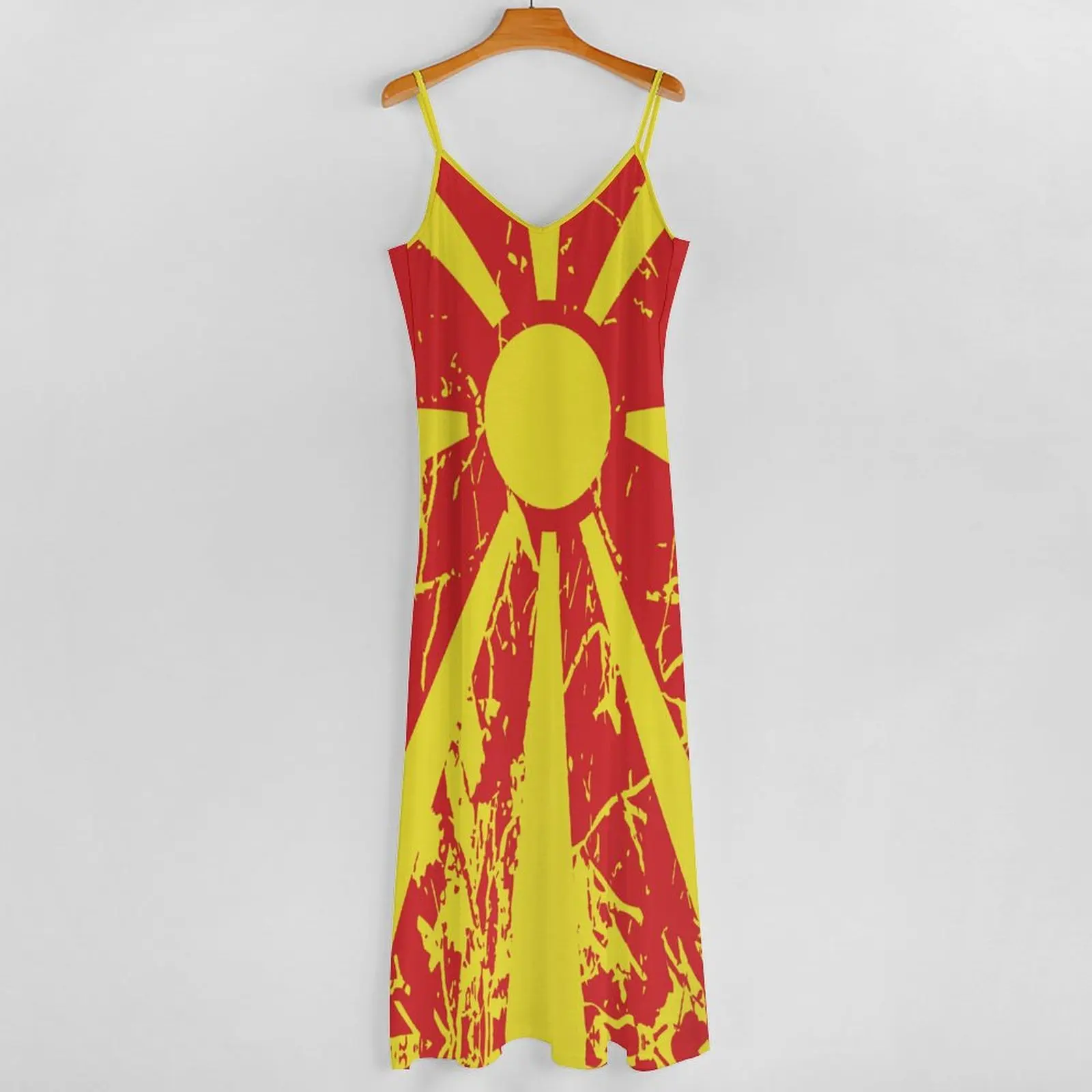 Long Dresses Dress North Macedonia Flag Print New Casual Sleeveless Women's V-Neck Printed Dress Swing Retro Dresses