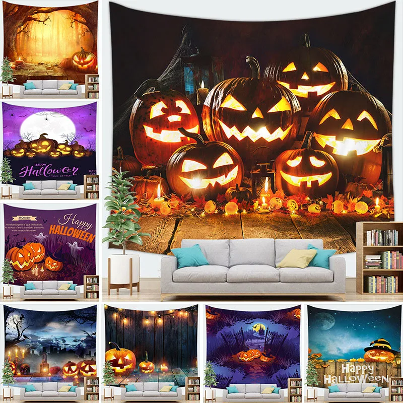 

Home decoration halloween tapestry bat pumpkin happy wall hanging party background 230X180CM tapiz