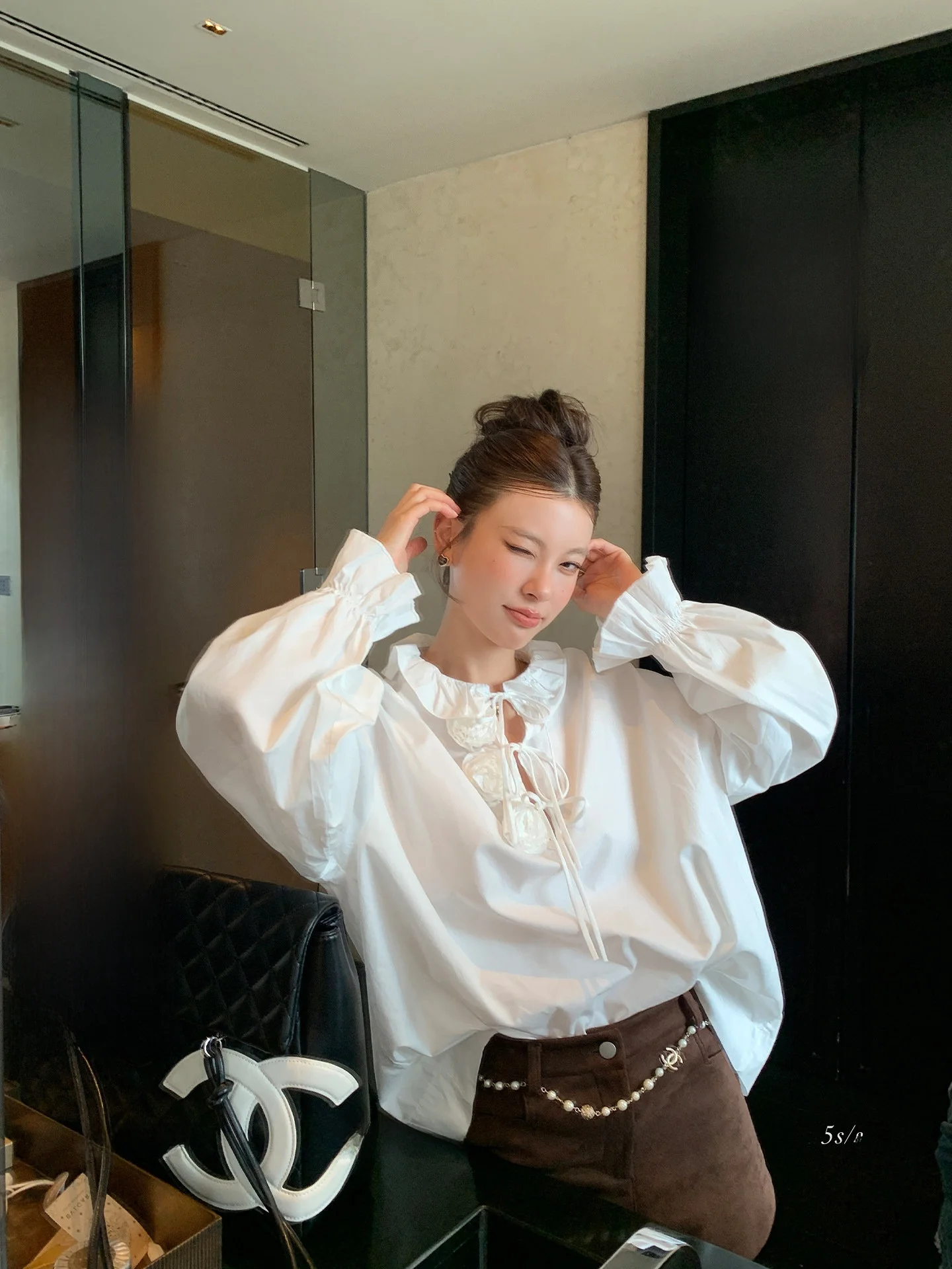 

LIONE White Rose Heavy Work Design 3D Flower Long Sve irt Court Sle Skin Friendly Breathable Cotton Blend Women's irt