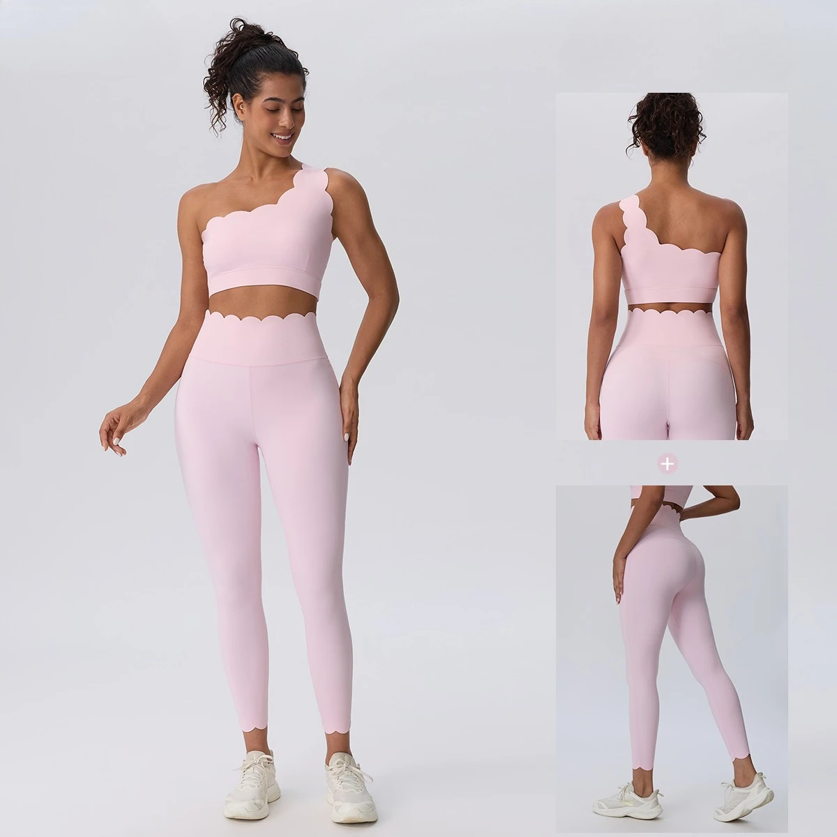 Women's Sports Clothing Sets Elegant Ballet Pink One-shoulder Lace Women's Tracksuit Beauty Back Sexy Fitness Yoga Clothing