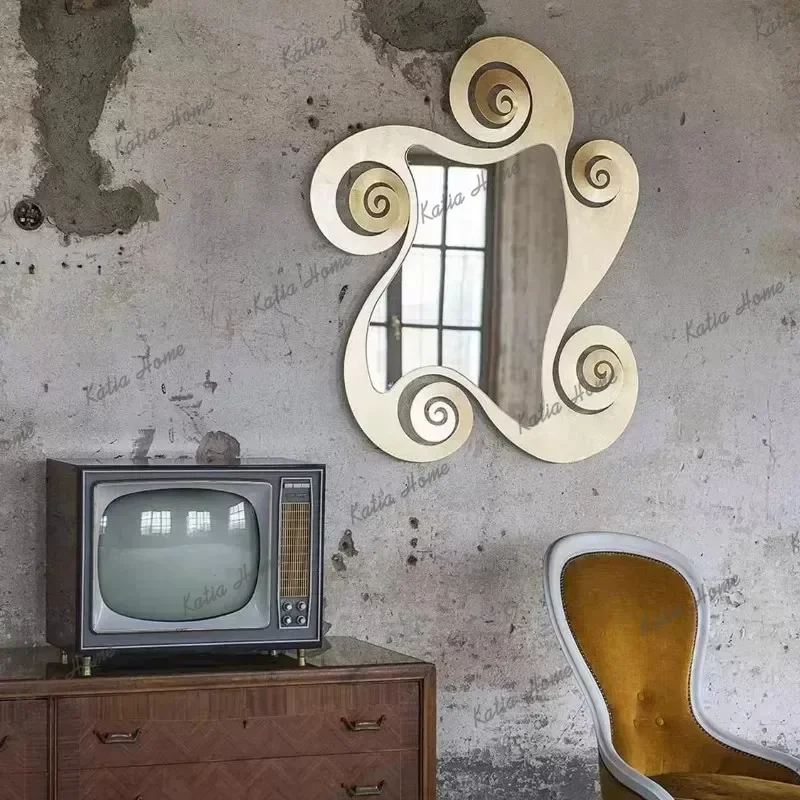 Minimalist Art Decor Wall Mirror Irregular Metal Framed Vanity Mirror Unique Hanging Accent Mirror Bedroom Home Wall Decoration