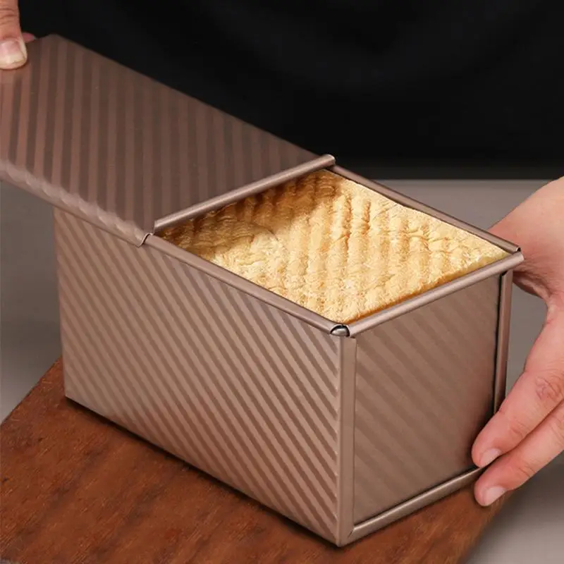 Pullman Bread Toast Box Loaf Pan Mold With Lid Cover Carbon Steel Corrugated Bakeware Baking Tools For Oven Baking