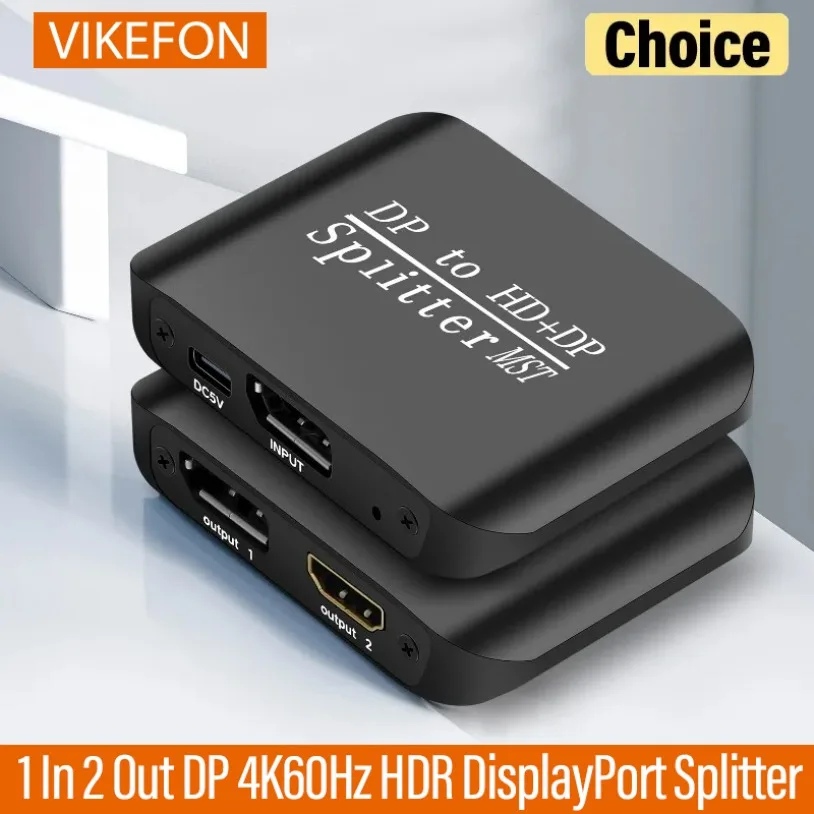 DP USB To HDMI-Compatible DP Splitter 8K DisplayPort Splitter 1 in 2 Out DisplayPort Splitter Adapter With MST for Dual Monitor