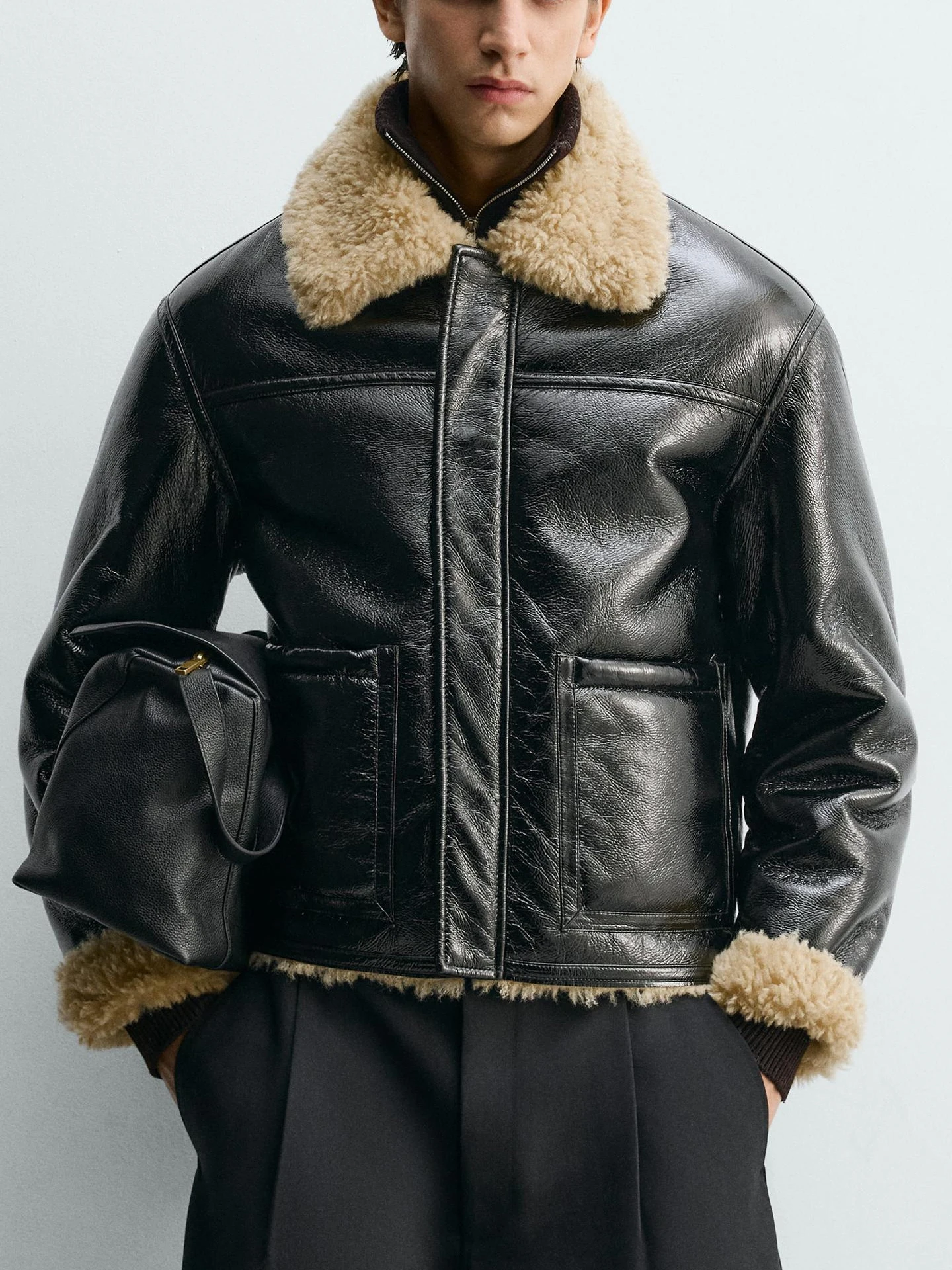 

Мужская зимняя куртка из искусственной кожи с флисовой подкладкой, теплая, повседневная, приталенного кроя, на молнии, без капюшона