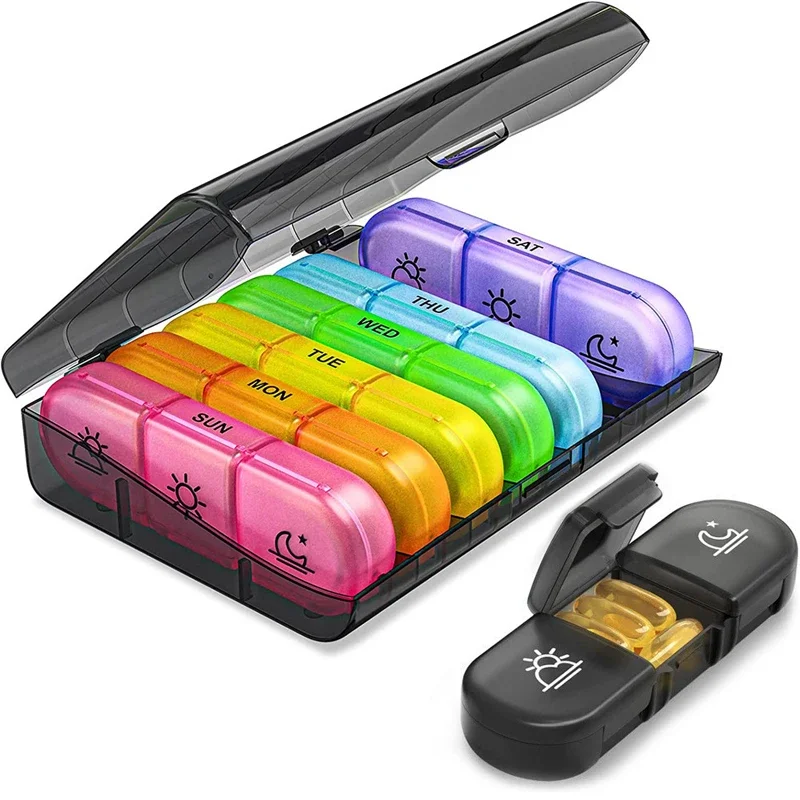 Weekly 7 Days Pill Box Organizer Plastic Storage Box Container Colorful Portable Pill Box Weekly Portable Pill Case