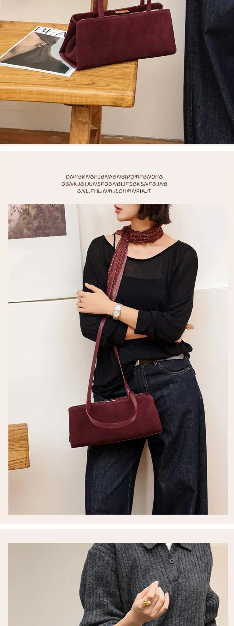 Bolso de Hombro de Cuero de Ante Estilo Francés, Diseño Minimalista para el Día a Día, Bolso de Axila de Cuero Genuino para M...