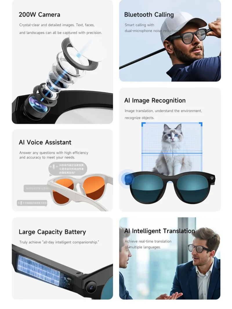 Lenovo Smart AI Glasses 1200MP 8K HD Color Changing Chat Translate Camera Bluetooth Call Voice Assistant Music Control Glasses view 3