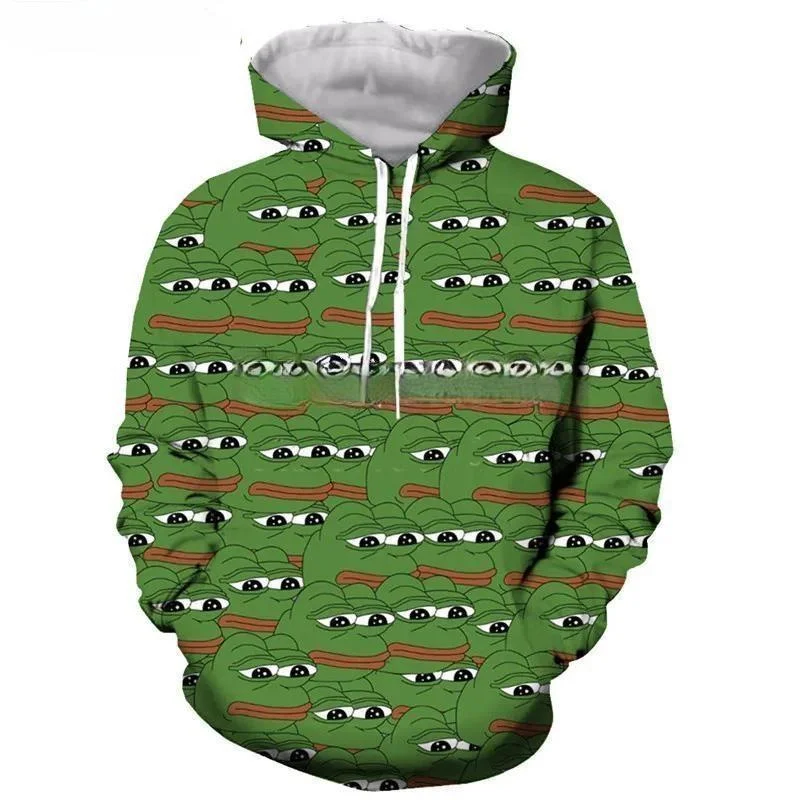 Mens and Women's Sad Frog 3D Printed Hooded Sweatshirts Frog Printed Sweatshirts Animal Printed Hooded Sweatshirts Sweaters Tops