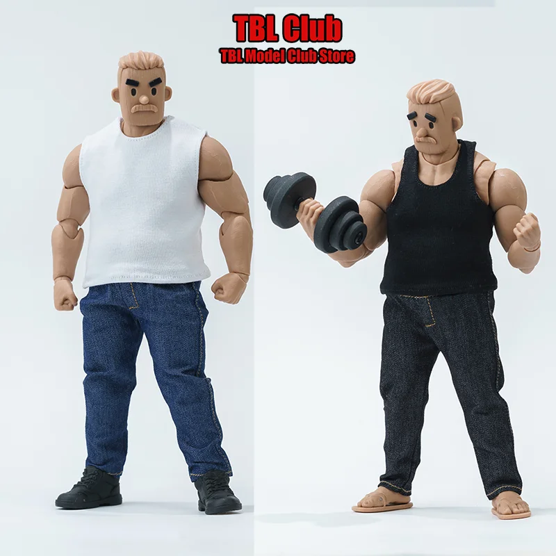 جينز بمقياس 1/12 1/10 مع حزام خصر مطاطي ملابس رجالية بدون أكمام من Vset للجسم السمين NT03 مقاس 6 بوصات لجندي الحركة #1