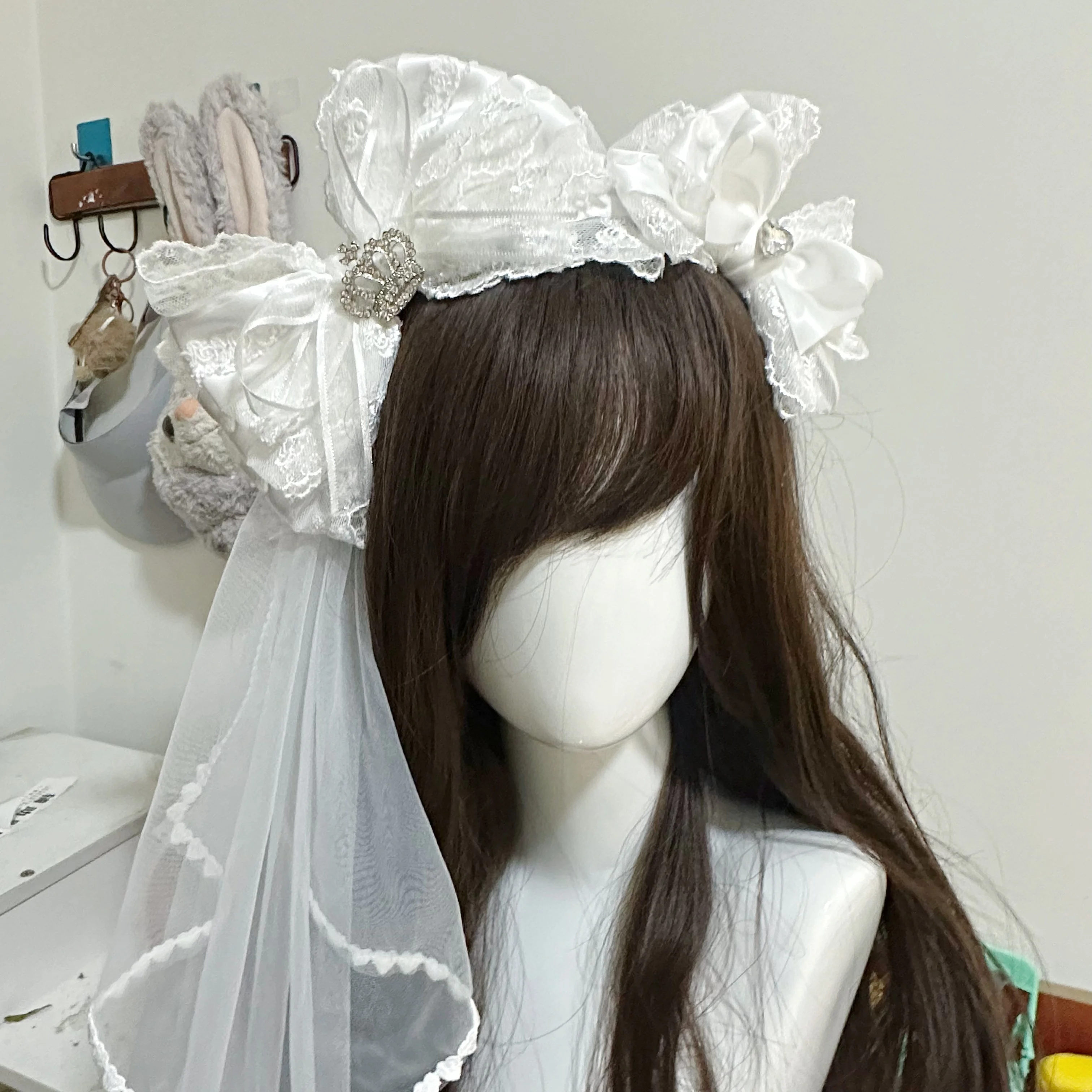 

Японская оригинальная белая повязка на голову в стиле Лолиты с большим бантом, тысяча купи снега, вуаль Kc, фото кукла, аксессуары для волос для женщин