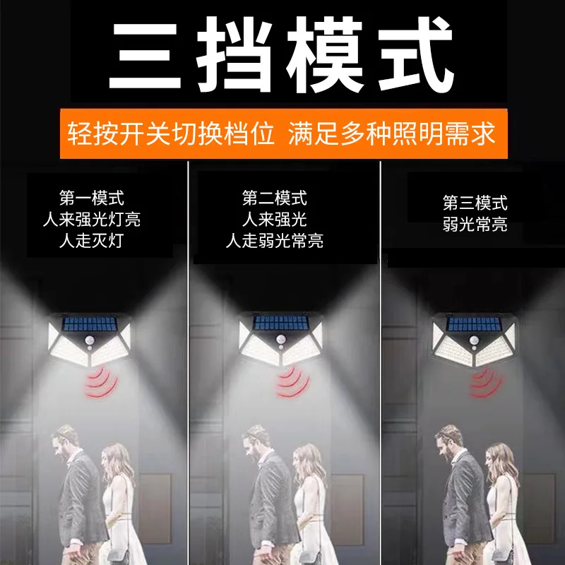 Outdoor Courtyard Human Body Induction Home Charging Lighting Ip65LED Four-sided Waterproof Outdoor Solar Wall Light Hot Sale