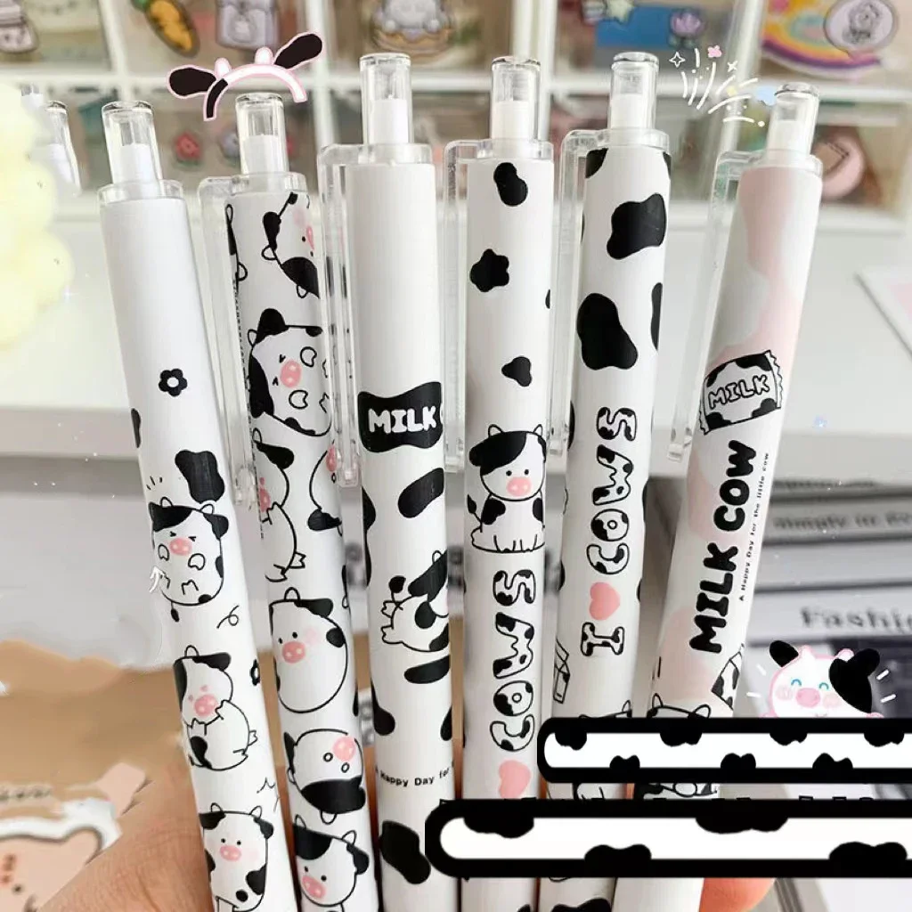 

6 шт./компл. гелевая ручка Kawaii Cow, школьные и офисные принадлежности, канцелярские принадлежности, подарок, 0,5 мм, черные чернила, простая маленькая свежая гелевая ручка