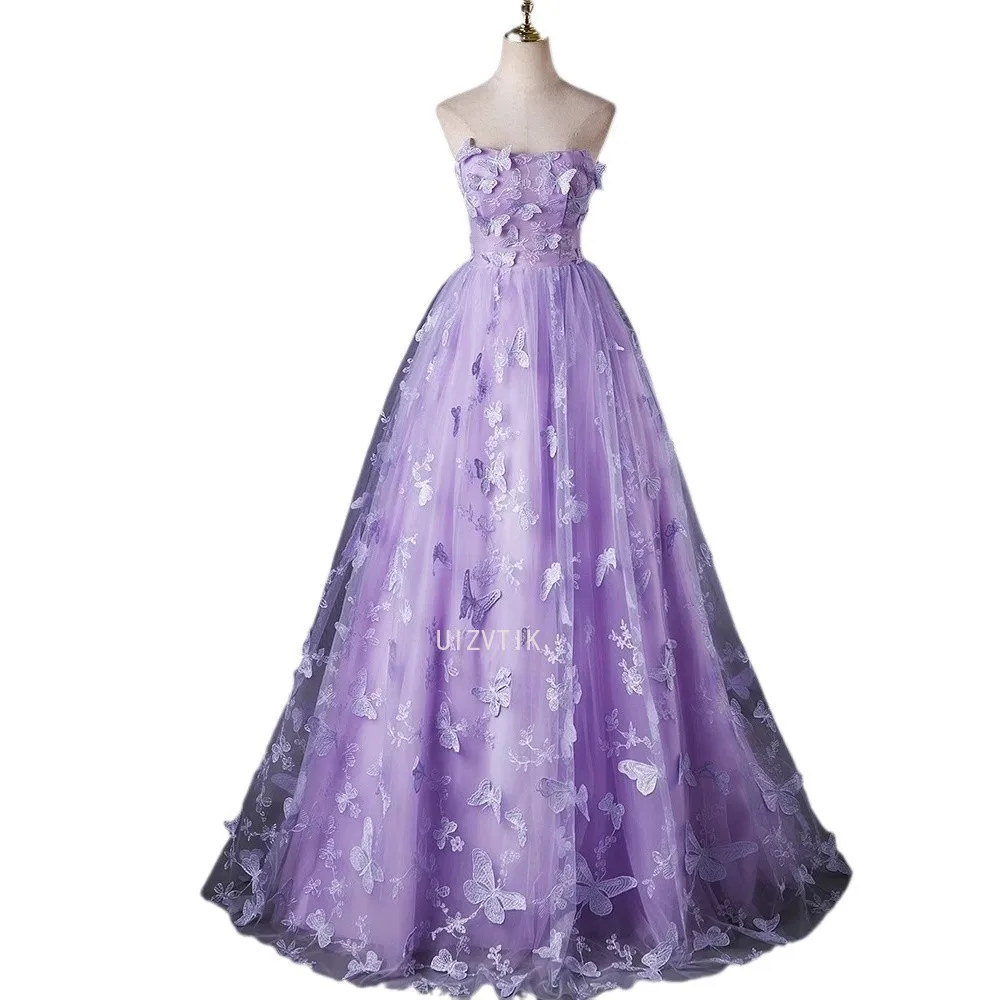 Платье для выпускного вечера без бретелек с аппликацией в виде бабочки, легкое роскошное женское вечернее платье с открытыми плечами, элегантное свадебное платье в форме сердца