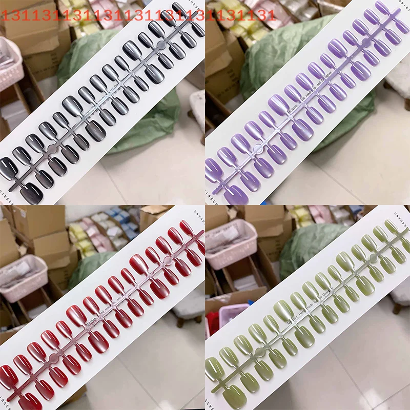 30 Uds. De uñas postizas de diferentes tamaños, decoración de ojos de gato, cobertura completa de puntas de uñas artísticas
