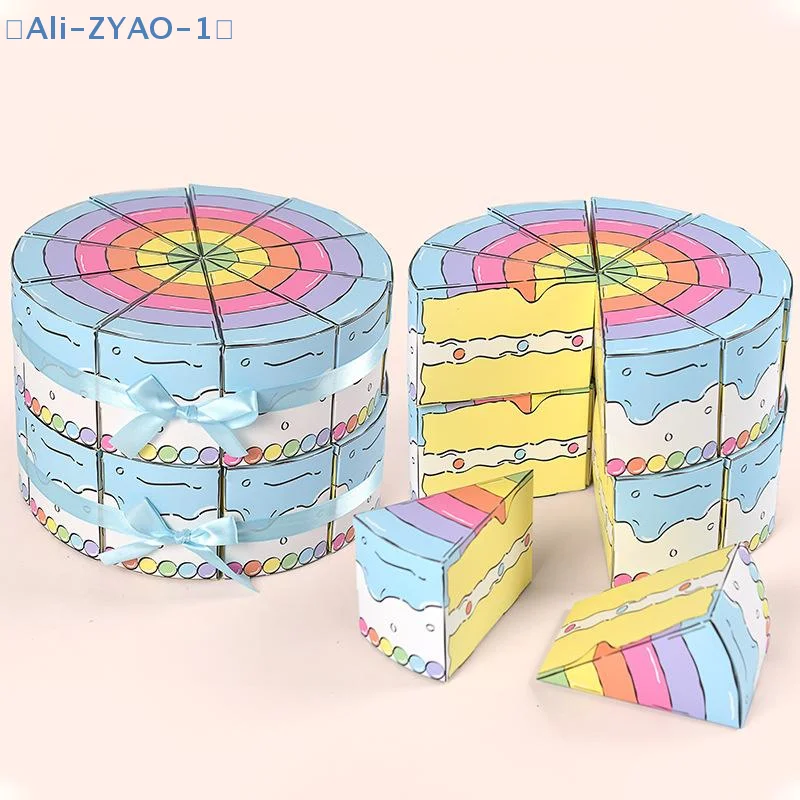 【ZYAO-1】10Pcs Triangular Cake Shaped Paper Gift Box Cookie Candy Baby Shower Favors Treat Kids Birthday Dessert Packaging Boxes