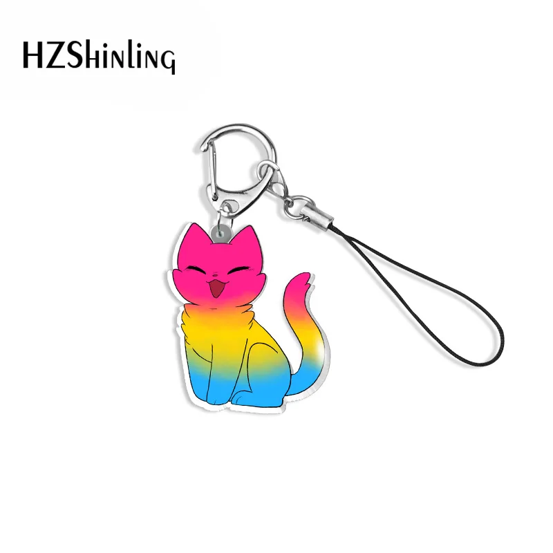 2023 Cartoon Gay Trans Bi Pride Cats Resin Epoxy Acrylic Keychain Mobile Phone Straps Keys Holder Jewelry Accessories