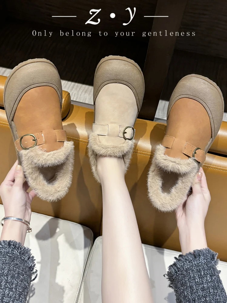 Shoes Woman Flats Casual Female Sneakers Round Toe Loafers Fur Clogs Platform Soft Dress Winter Creepers New Rome Med Snow Boots