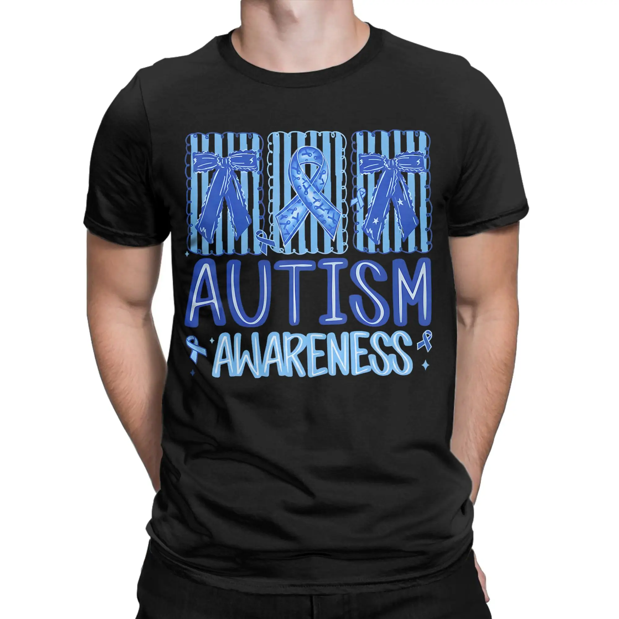 April We Wear Blue Autism Awareness T Shirts Men 100% Cotton Creative T-Shirts Crew Neck  Tees Short Sleeve Clothing 4XL 5XL