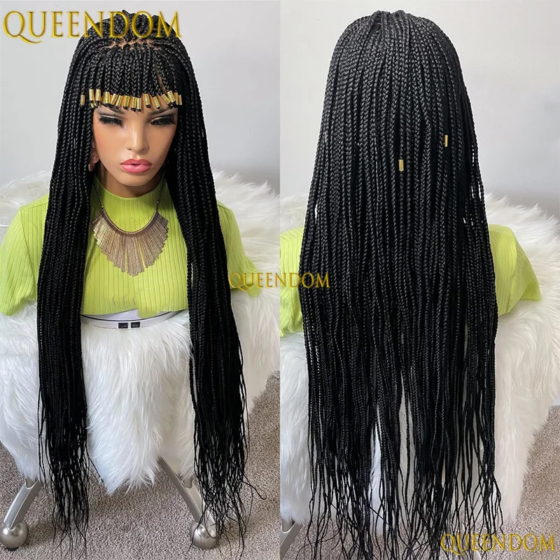 

32 Inch Full Lace Wig for Women Knotless Box Black Wig Crochet Cornrow Braided Wigs with Bangs
