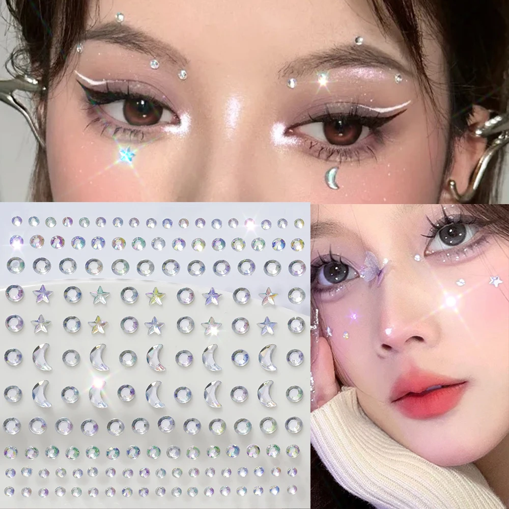 

1Pc Moon Stars Face Gems Jewels Stickers Rhinestones Rave Party Festival Body Eye Makeup Stickers Temporary Tattoos Facial Decor