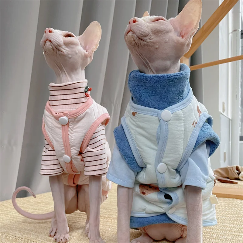 Jaket musim dingin kartun katun tebal untuk kucing Sphynx mantel kuning hangat musim gugur untuk anak kucing merah muda biru pakaian santai untuk Devon Rex