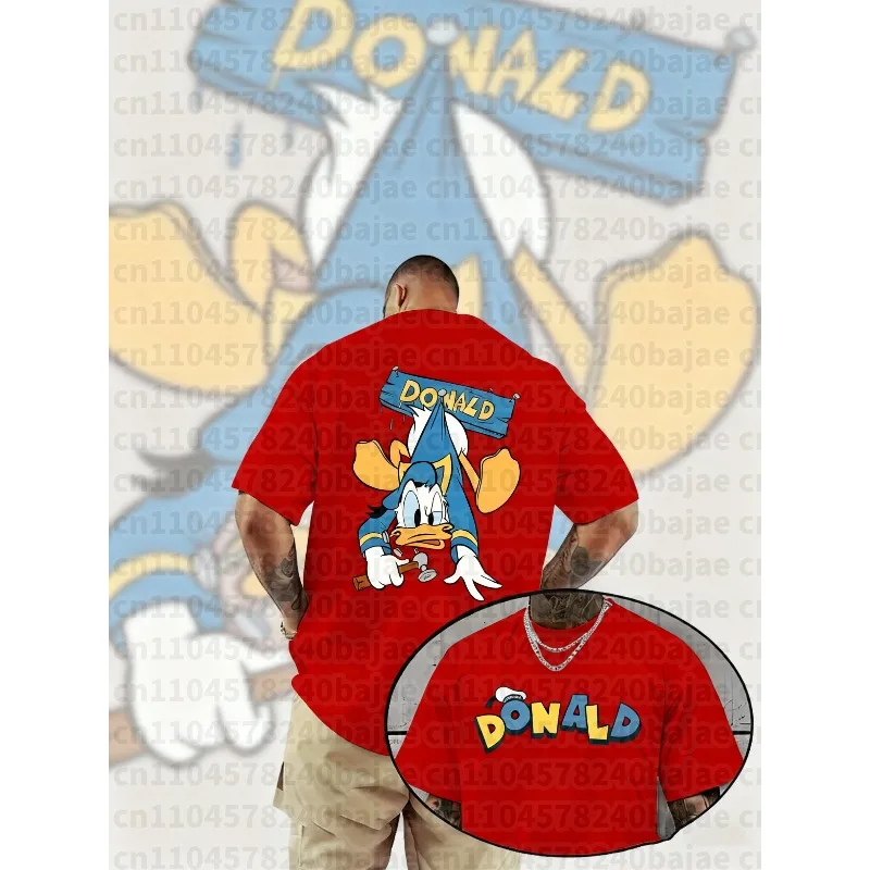تي شيرت صيفي للرجال بنمط ديزني دونالد داك، ملابس ترفيهية يومية وأنشطة موضوعية للجنسين بأكمام قصيرة كبيرة الحجم