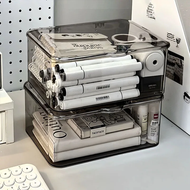 Acrylic Clear Storage Organizer Box - Clamshell Design for Home, Office Essentials with Multi-Purpose Stationery Organizers