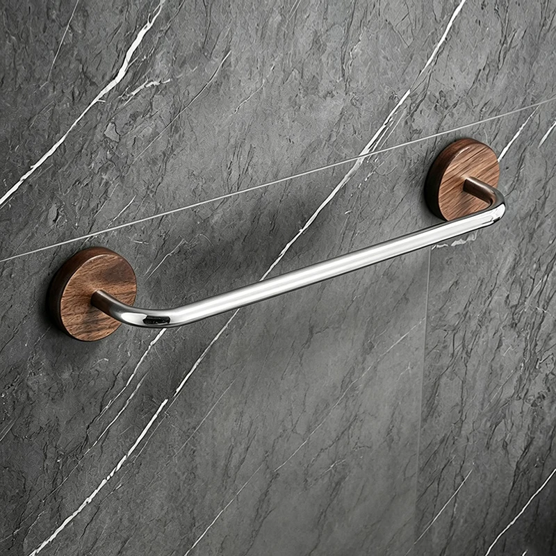 Wall Mounted Multifunctional Towel Rack，Walnut Wood & Stainless Steel Bathroom Towel， Shelf Hanging Storage Organizer 