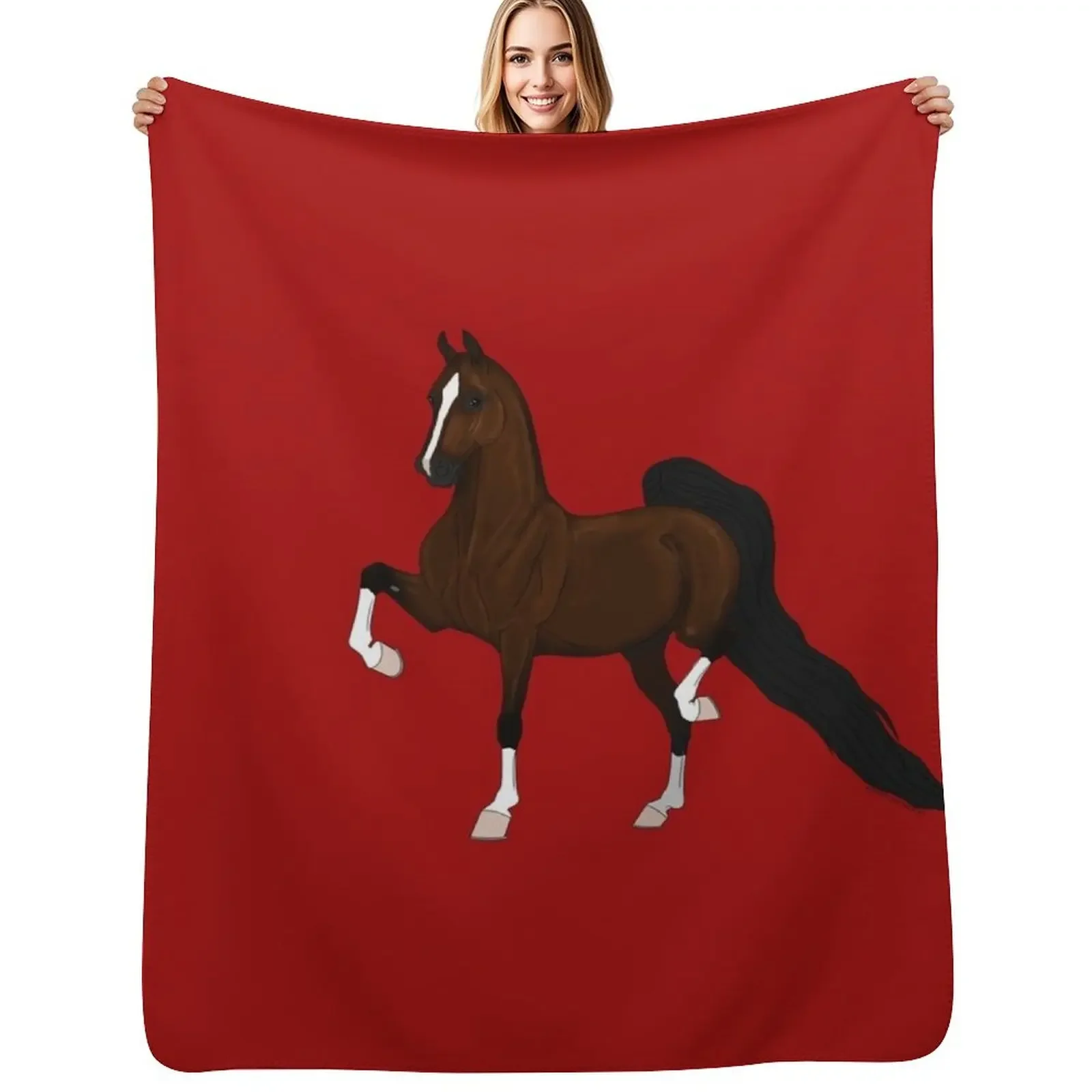 

Bay American Saddlebred Horse Throw Blanket Flannels Soft Big Furry cosplay anime Blanket