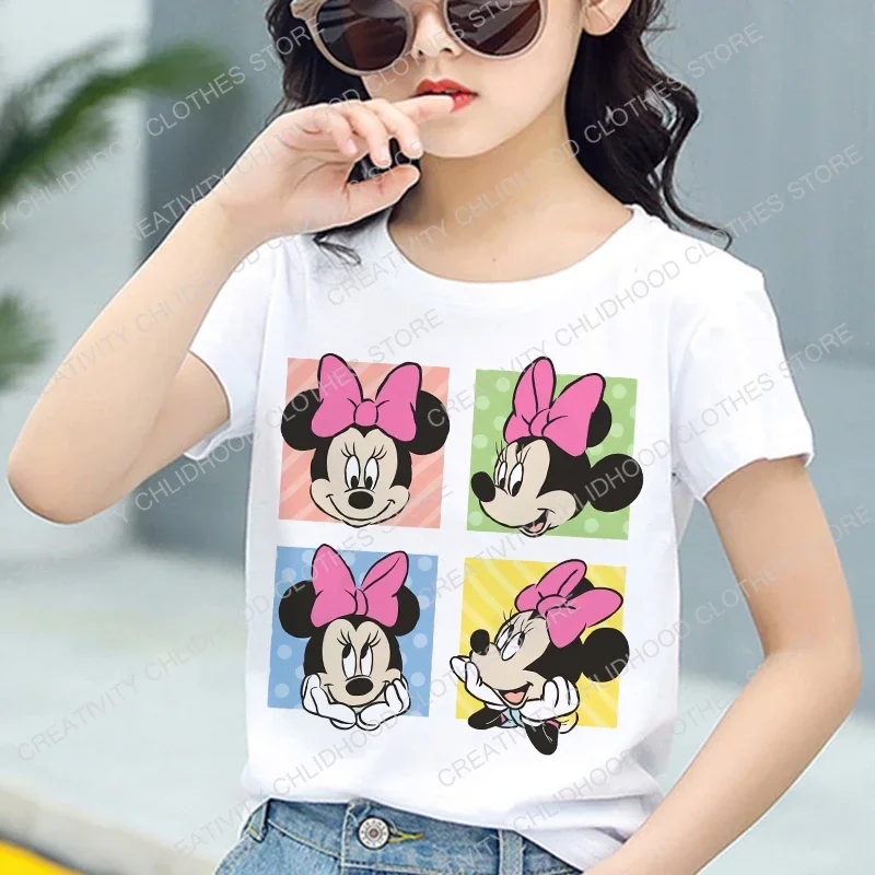 2024 Summer Disney Children T Shirt Kawaii Mickey Mouse Donald Duck Bambi Anime Cartoons Kid Boy Girl T-shirt Casual Clothes Top