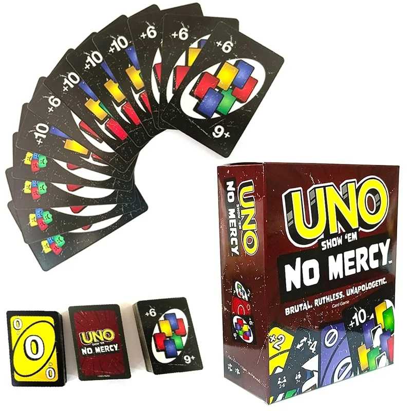 Mattel Games UNO NO MERCY Card Game for Family Night Featuring Tv Show Themed Graphics and a Special Rule for 2-10 Players