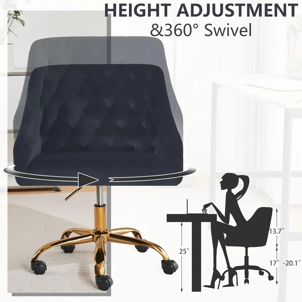 Silla de escritorio de oficina en casa, silla de oficina moderna de terciopelo, silla de ordenador ajustable en altura, silla de trabajo giratoria con respaldo medio tapizada