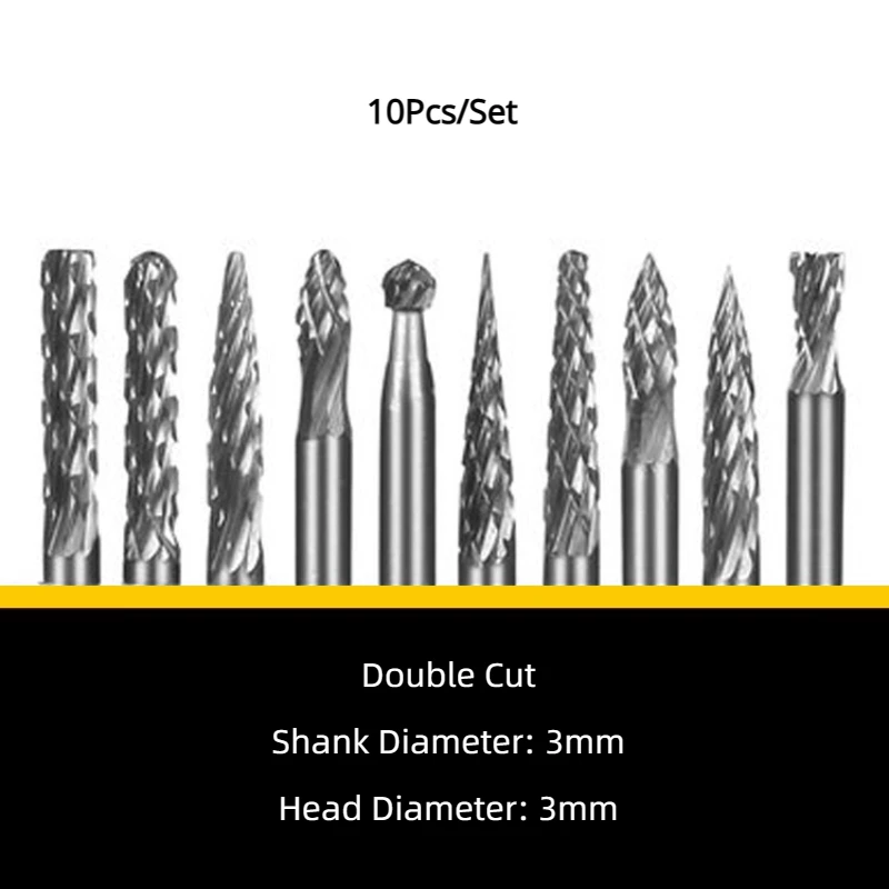10 Stück 3*3mm 1/8 "Schaft Wolframcarbid-Drehgrat-Set zum Präzisions schneiden, Schleifen, Formen und Formen auf verschiedenen Materialien – Detail 4