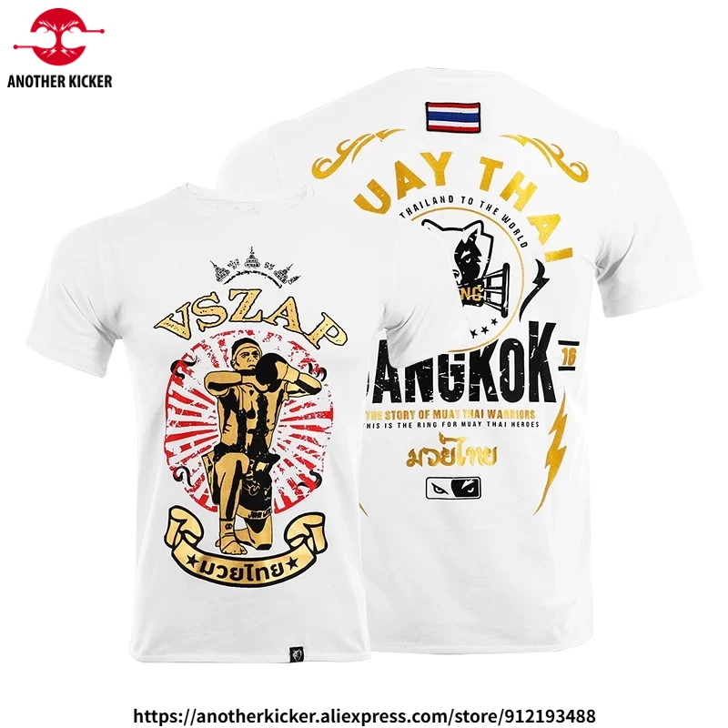 VSZAP Muay Thai T-Shirt Cotton Polyester Kickboxing MMA Combat Sports Clothing Fighter Graphic Boxing Workout Tee for Men Women