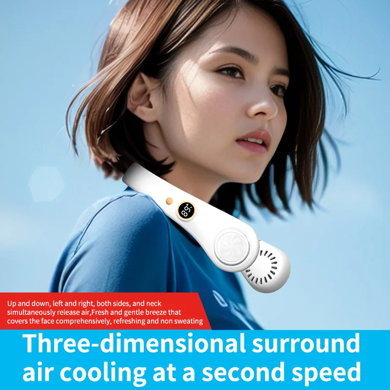 

Portable Mute Neck Fan Rechargeable 5 Speeds Bladeless FANS Silicone Neck Brace Mini Electric Leafless Hanging Neck Cooling Fan