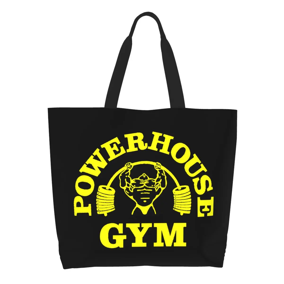 Divertente stampa gialla Powerhouse Gym Tote Shopping Bag borsa a tracolla in tela portatile Fitness Building Muscle Handbag