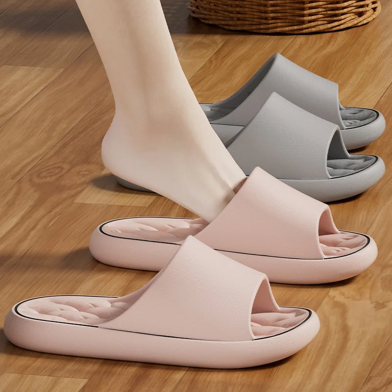 2023 New Slippers Women Indoor Floor Flat Shoes Summer Non-slip Flip Flops Bath Home Cloud Slides Soft Sole Men Slippers 1Pair