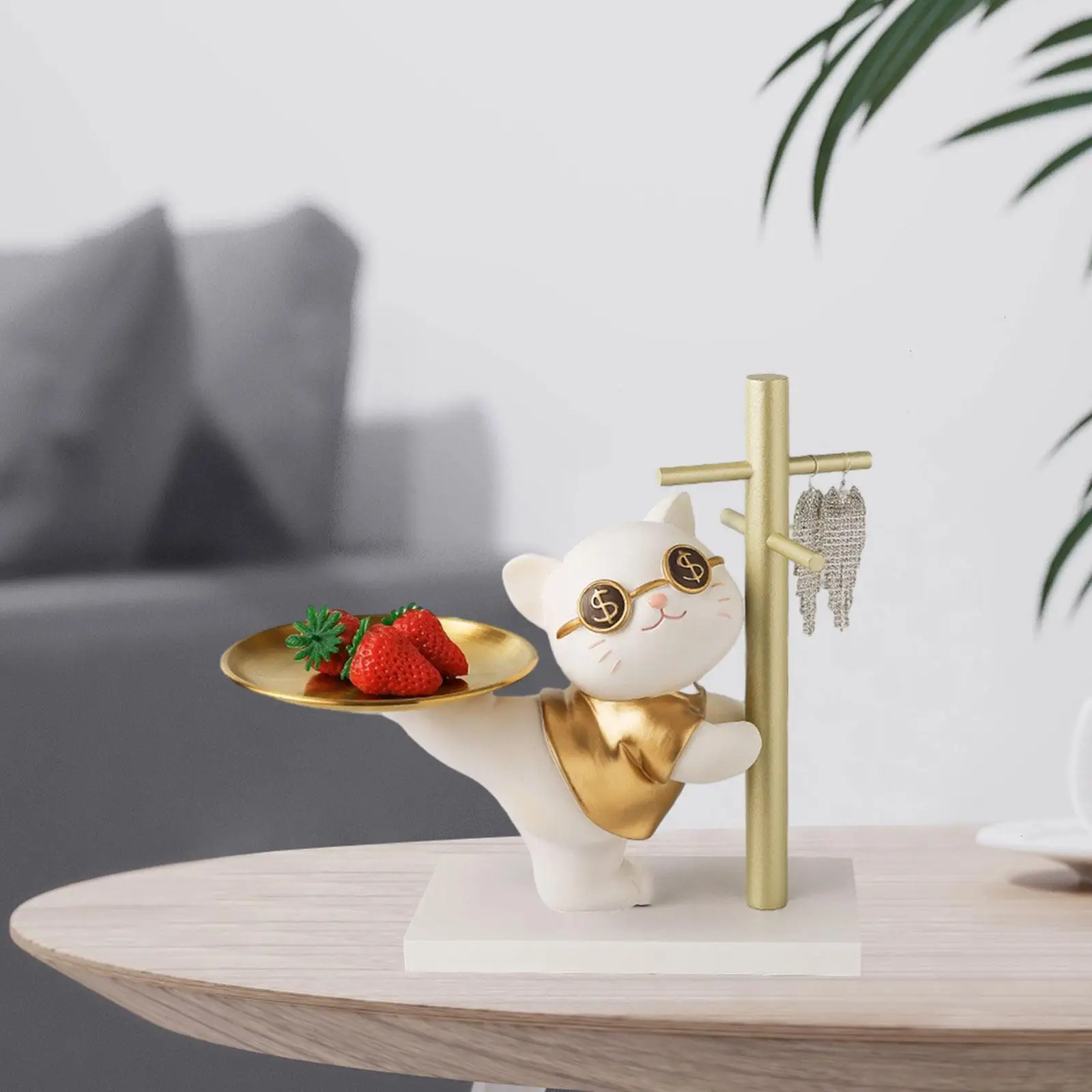 

Good Luck Cat Statue Storage Tray with Display Rack 29x15x27cm Versatile Tabletop Decoration Resin for Home Desk Lightweight