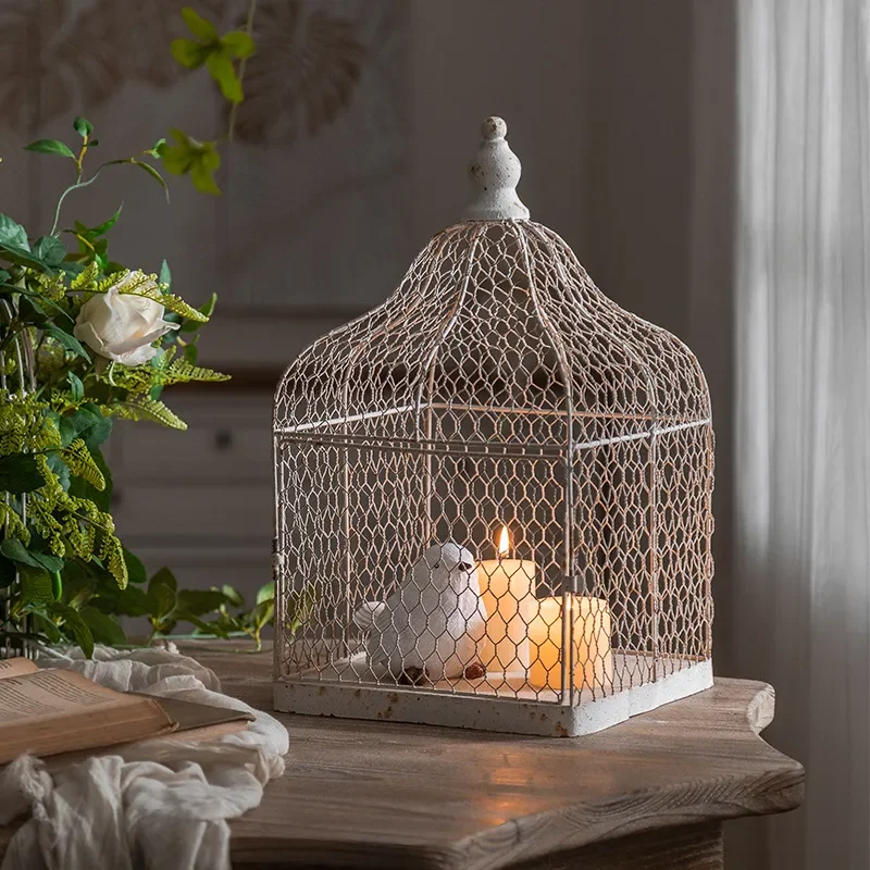 Vintage Wrought Iron Birdcage Candle Holder Home Decor Small Apartment Atmosphere Prop Holiday Christmas Table Centerpiece