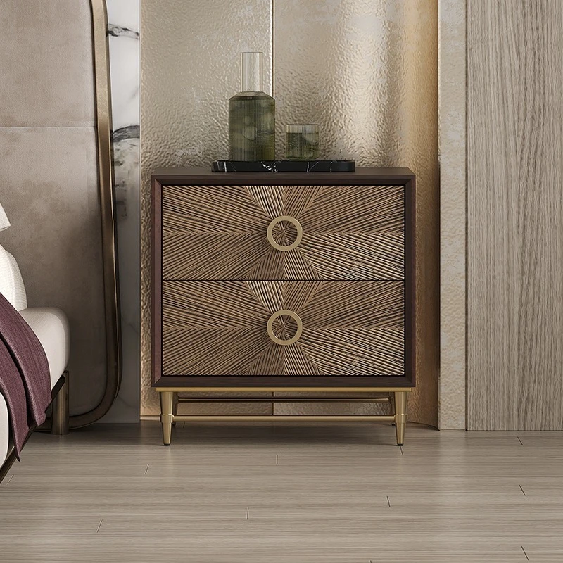 Light luxury solid wood nightstand, bedroom footboard storage cabinet, modern sofa side table
