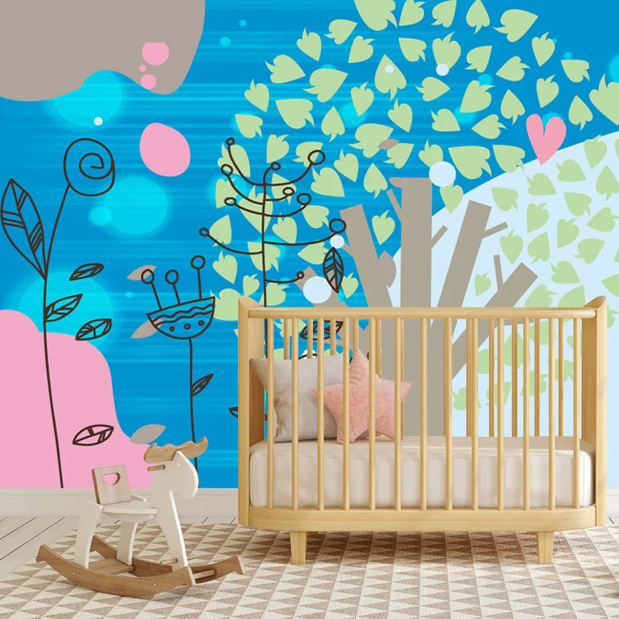 Custom Peel and Stick Wallpaper for Living Room Wall Art Papers Home Decor Kids Baby Bedroom Cartoon Floral Botanical TV Mural