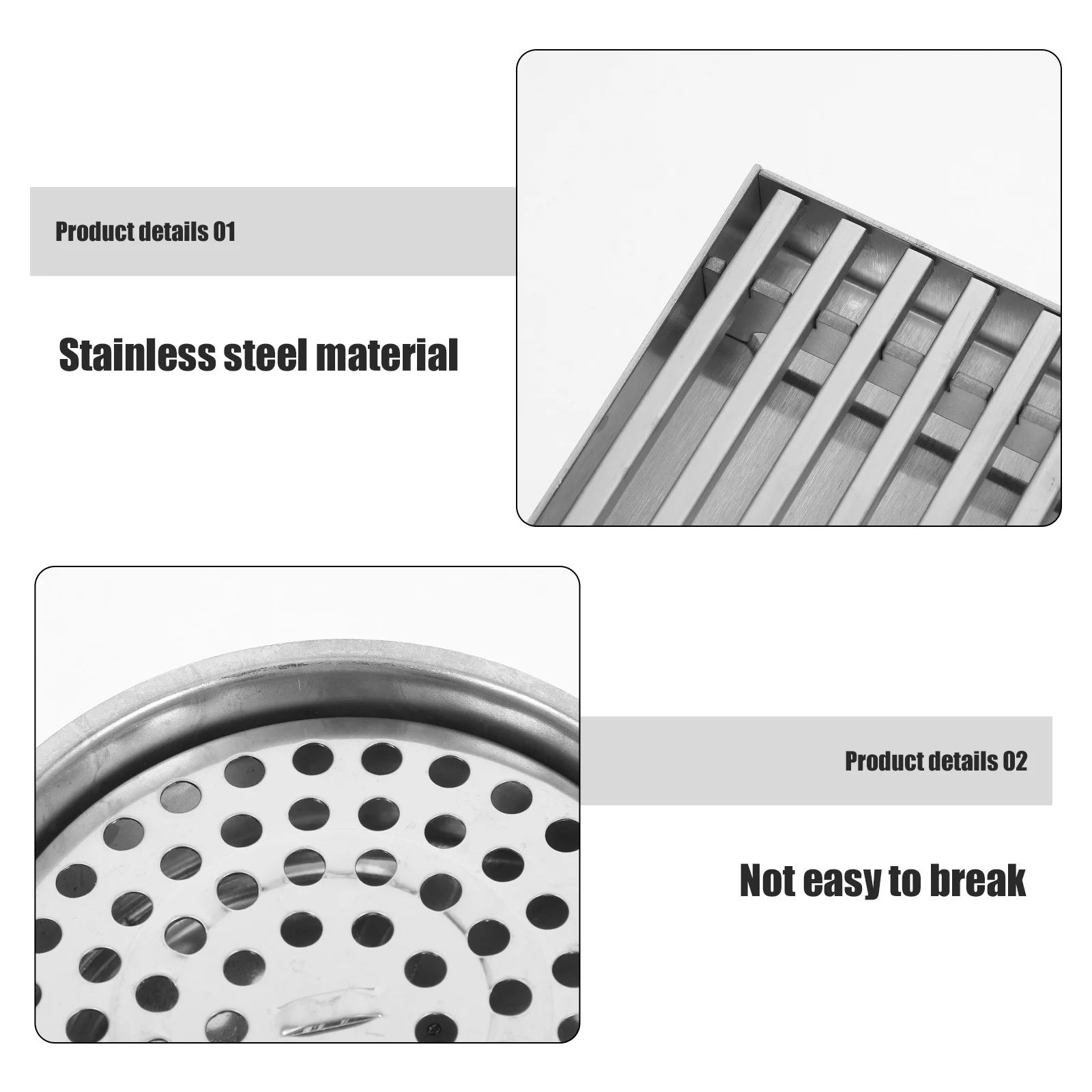 قطر كبير من الفولاذ المقاوم للصدأ لتصريف الأرضية الخارجية، تصميم شريط صلب، غطاء تصريف حديقة الفناء، صر التقاط الشعر